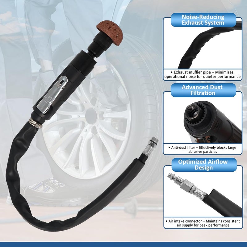 MCCKLE Air Tire Repair Polish Patch Kit Heavy Duty - Includes 2500RPM Air Tire Buffer, Tire Inner Liner Scraper, 4 Tungsten Steel Buffing Wheel, Patch Roller, & Wire Brush - Professional Tire Patch Tools - Image 5